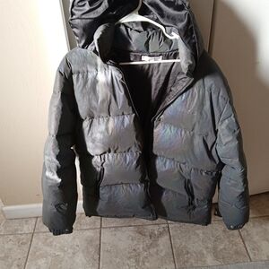 Iridescent Puffer Jacket with Hood